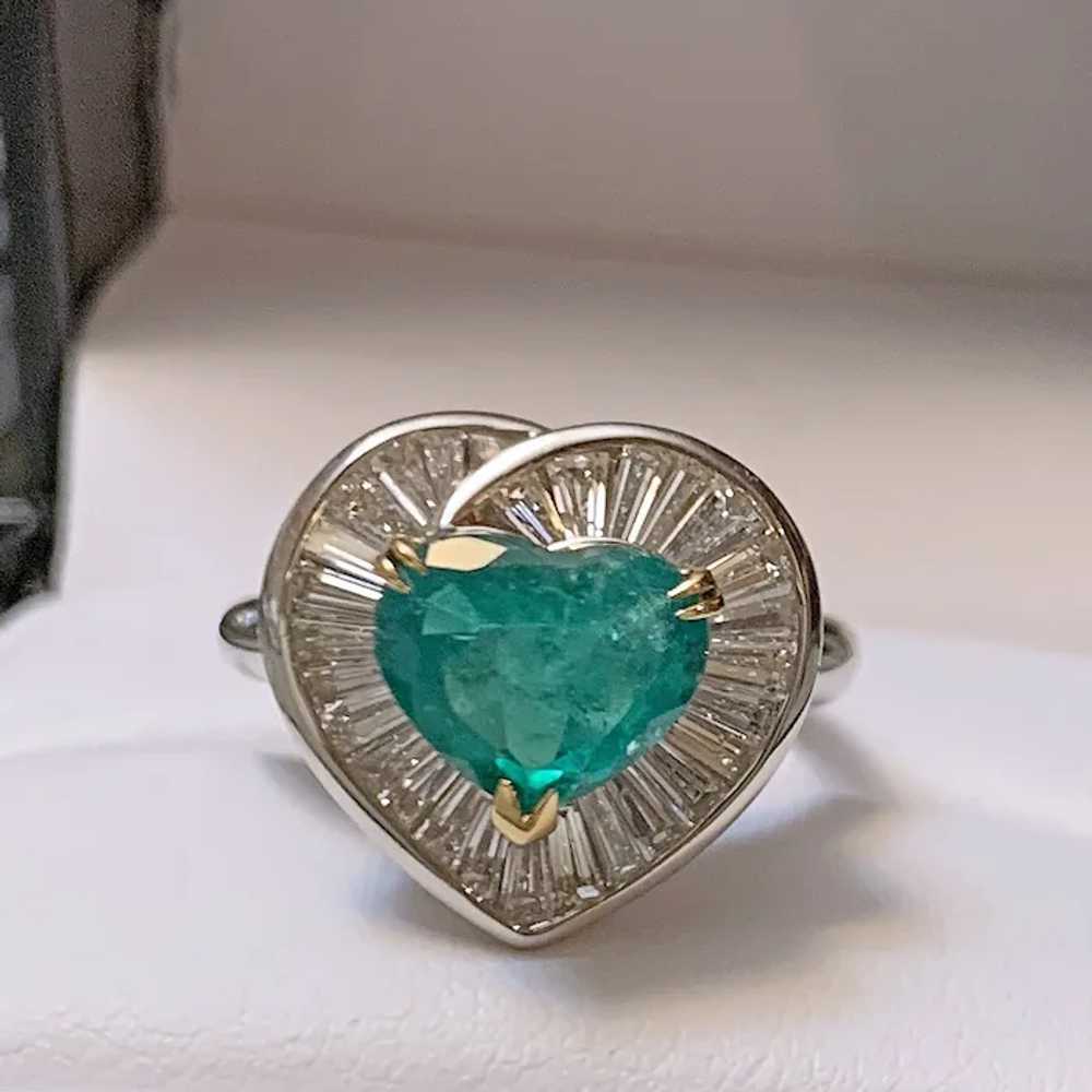 1.51CT Emerald Heart Diamond Platinum 18k Yellow … - image 9