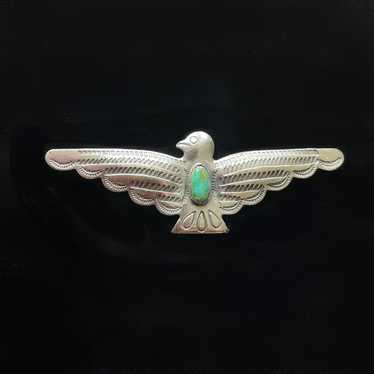 Vintage Sterling Silver Turquoise Thunderbird Bro… - image 1