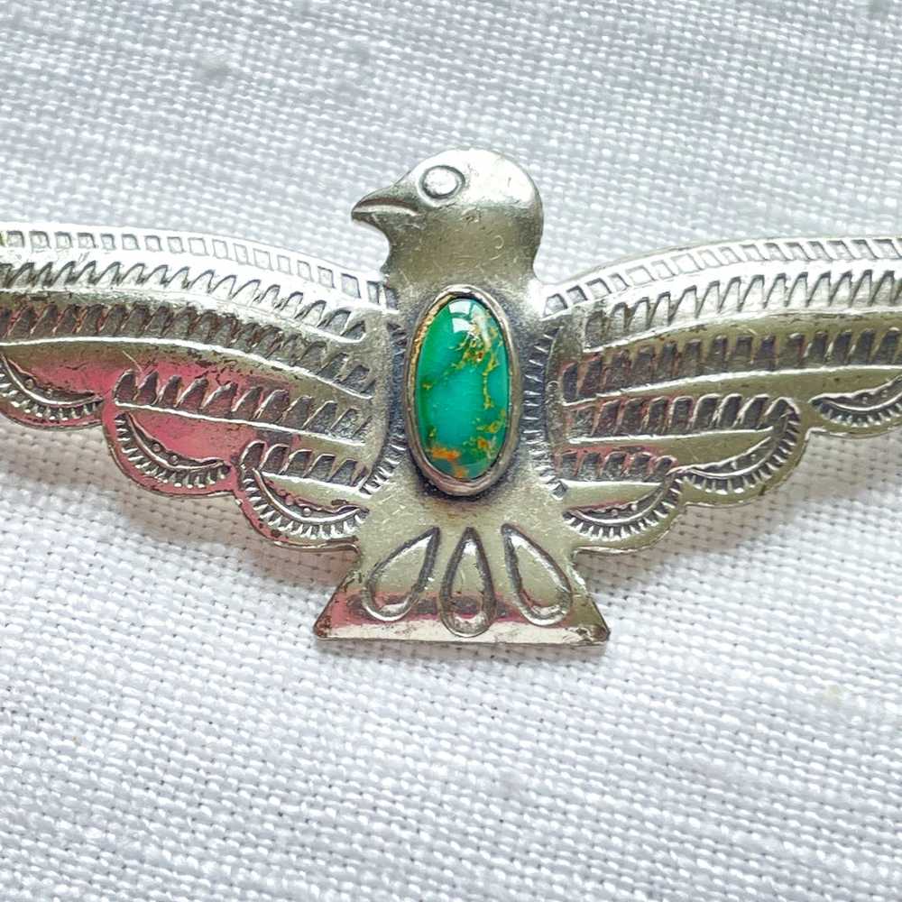 Vintage Sterling Silver Turquoise Thunderbird Bro… - image 2