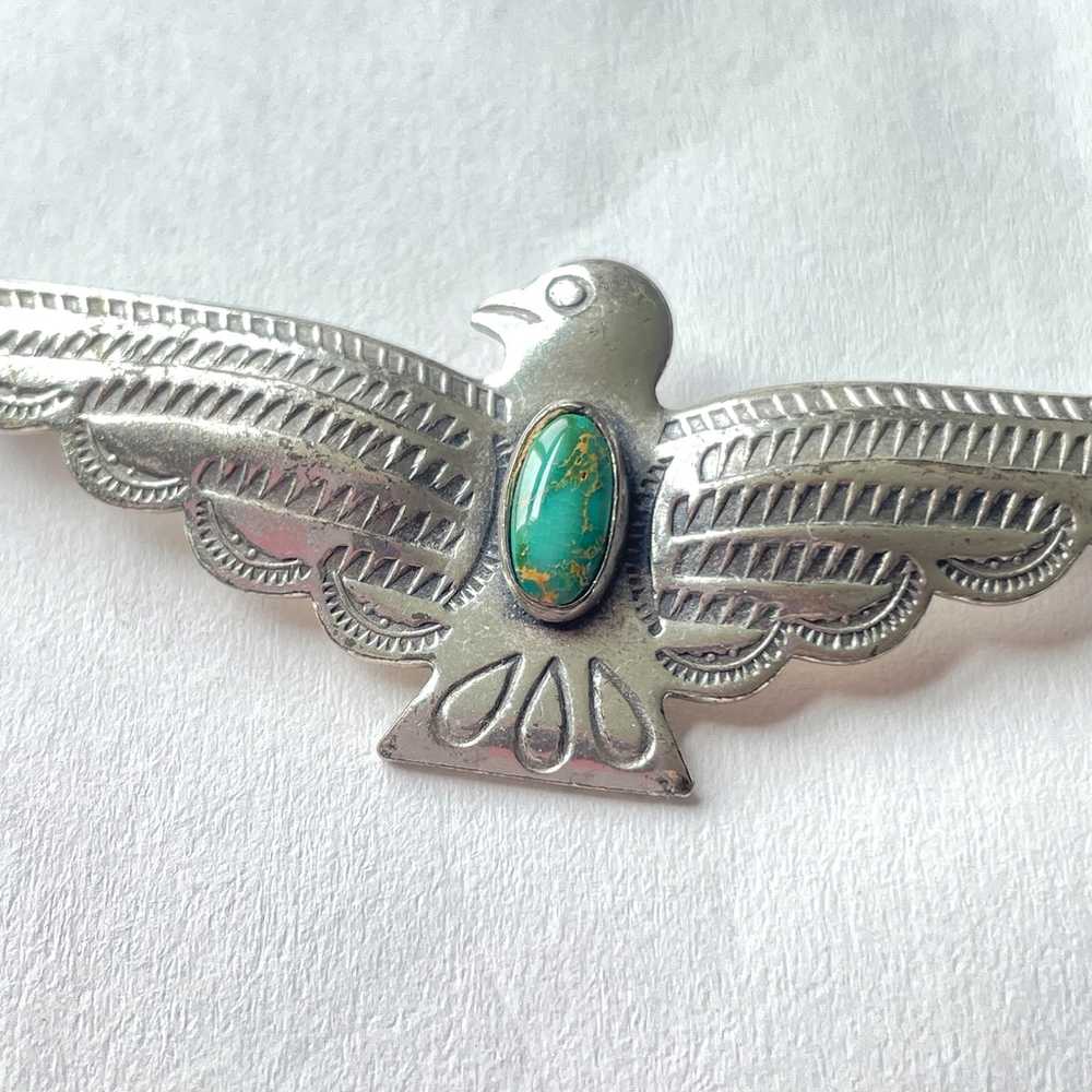 Vintage Sterling Silver Turquoise Thunderbird Bro… - image 5