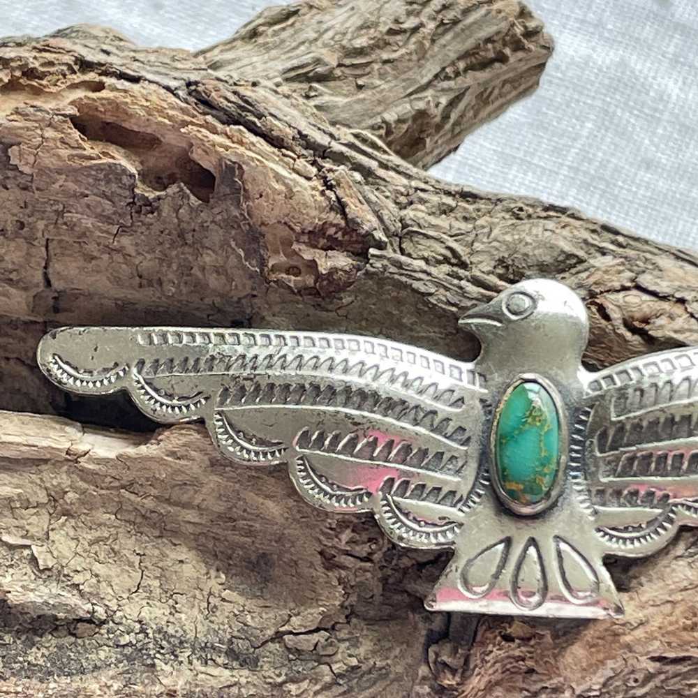 Vintage Sterling Silver Turquoise Thunderbird Bro… - image 6