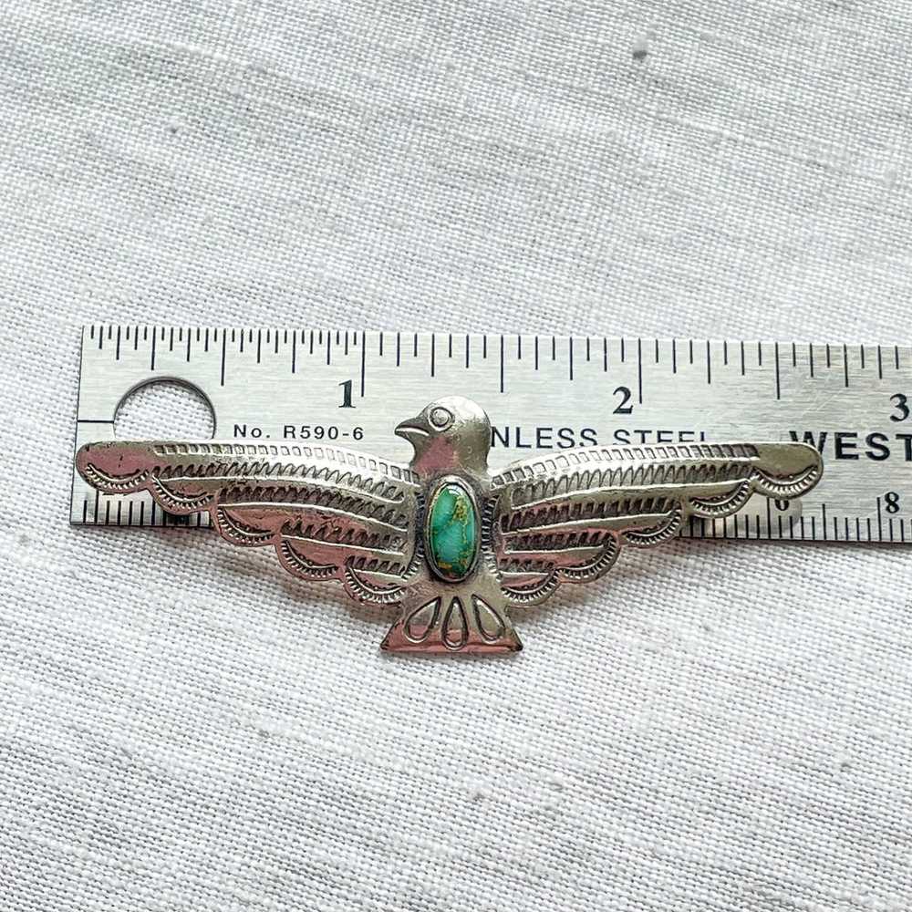 Vintage Sterling Silver Turquoise Thunderbird Bro… - image 8