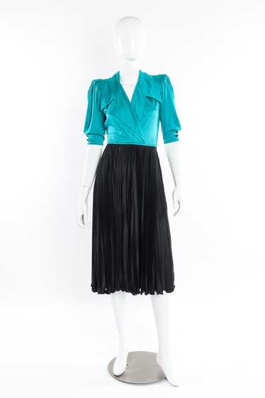EMANUEL UNGARO Surplice Pleated Skirt Dress