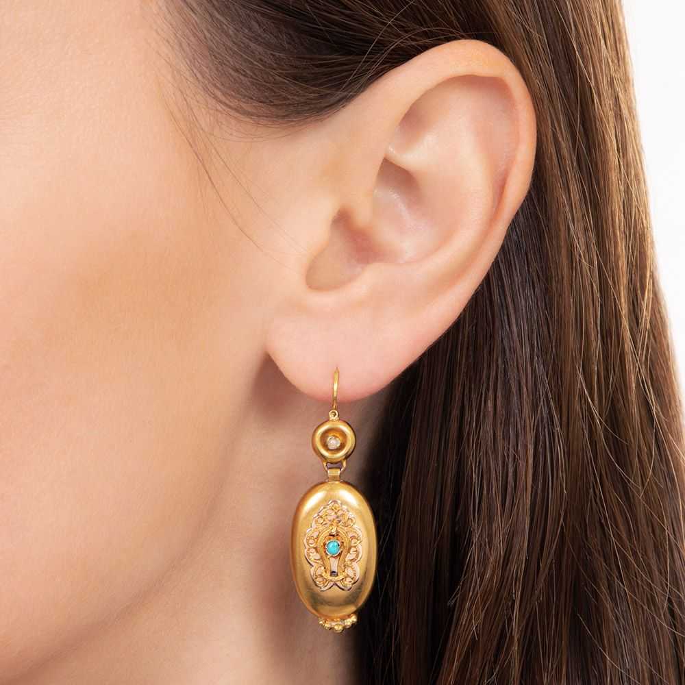 Victorian Turquoise and Seed Pearl Dangle Earring… - image 4