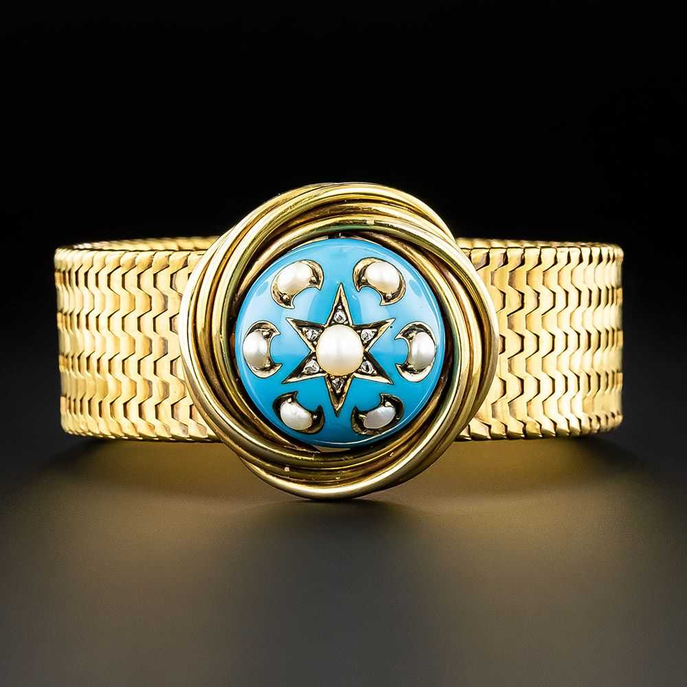 Victorian Turquoise Enamel, Natural Pearl And Dia… - image 1