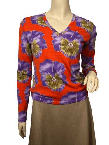 Versace VERSACE Flowers V Neck Wool Pullover Swea… - image 1