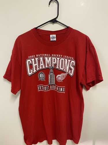 VINTAGE Detroit Red Wings T Shirt Mens Large 2002 Stanley Cup Champs Hockey  Red