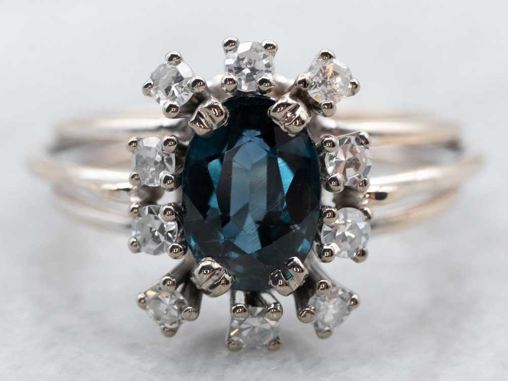 Stunning Sapphire and Diamond Halo Ring - image 2