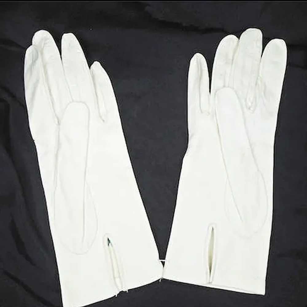 50s White Kid Leather Gloves, Multicolor Floral E… - image 3