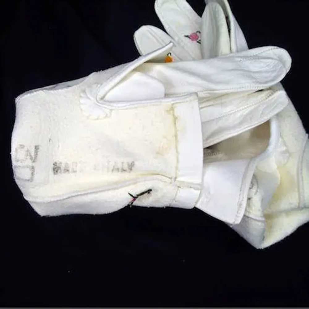 50s White Kid Leather Gloves, Multicolor Floral E… - image 6