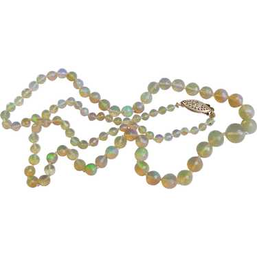 Graduated Strand Opal Bead Necklace 14K Clasp 21" - image 1
