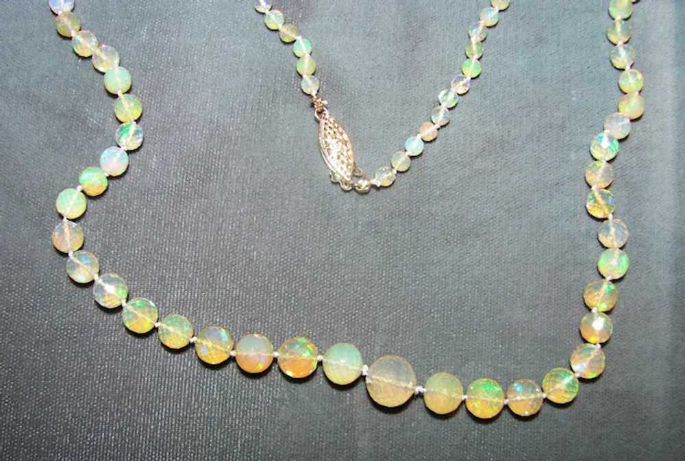 Graduated Strand Opal Bead Necklace 14K Clasp 21" - image 2