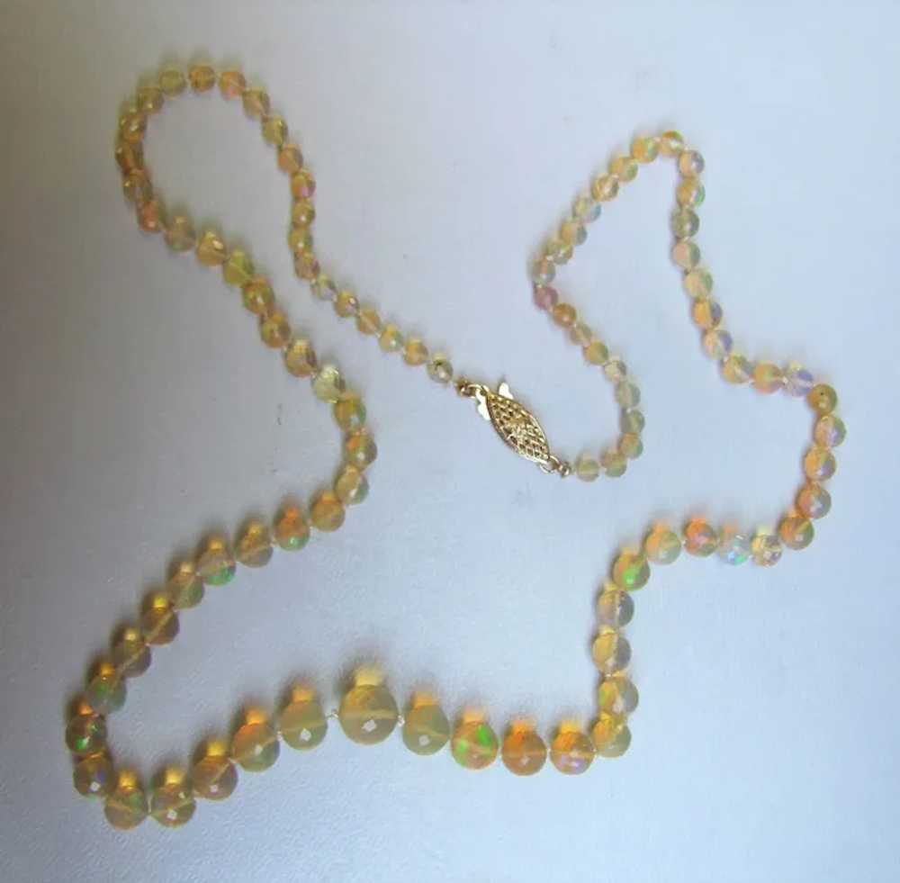 Graduated Strand Opal Bead Necklace 14K Clasp 21" - image 3