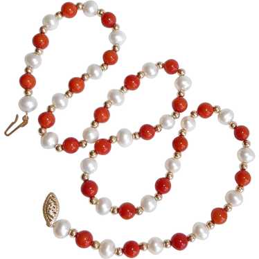 14k Cultured Pearl & Jasper Beaded Necklace