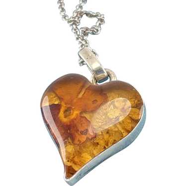 Sterling Heart Pendant with small dried flowers e… - image 1