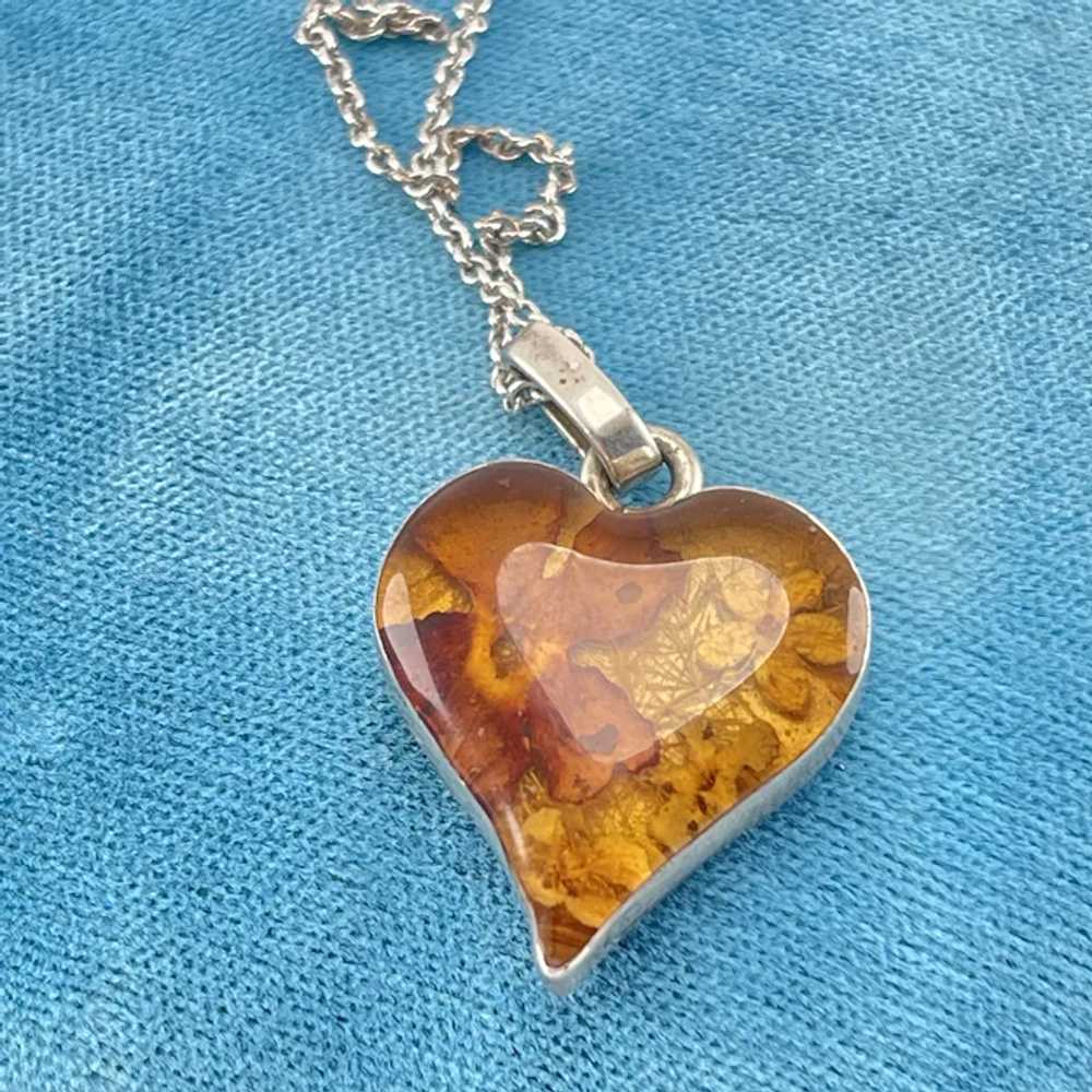 Sterling Heart Pendant with small dried flowers e… - image 2