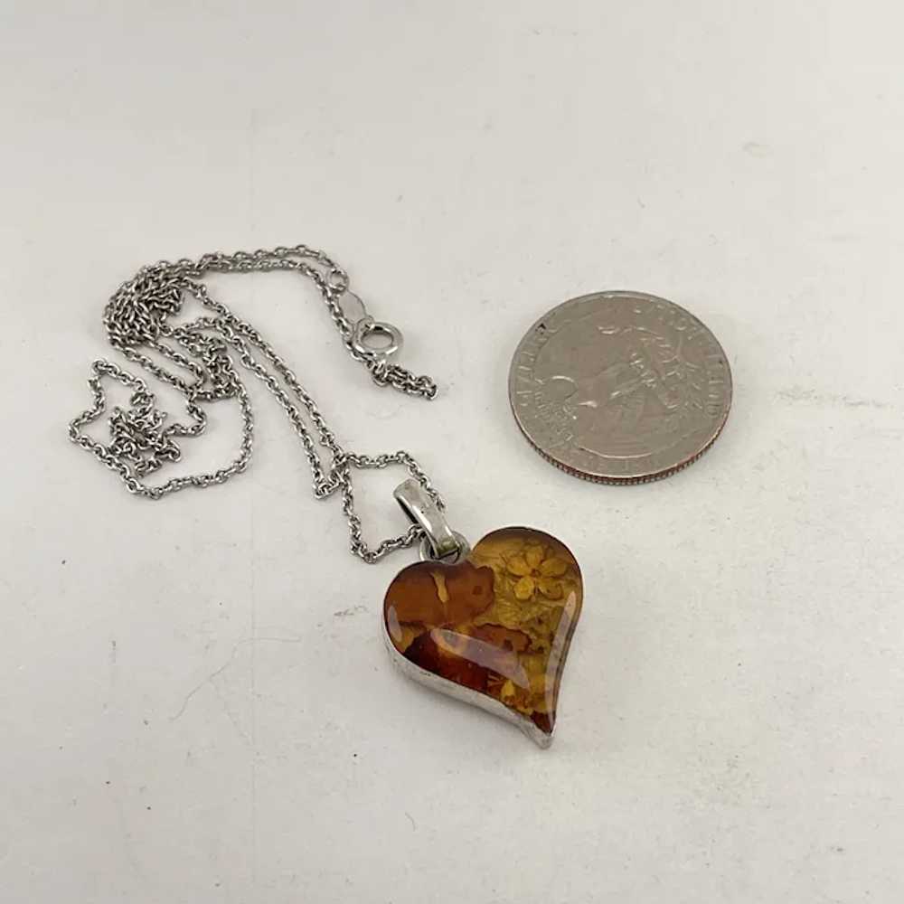 Sterling Heart Pendant with small dried flowers e… - image 4