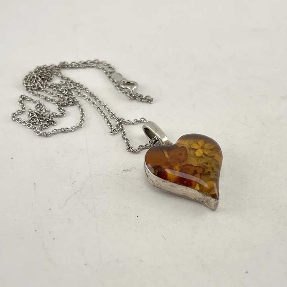 Sterling Heart Pendant with small dried flowers e… - image 5