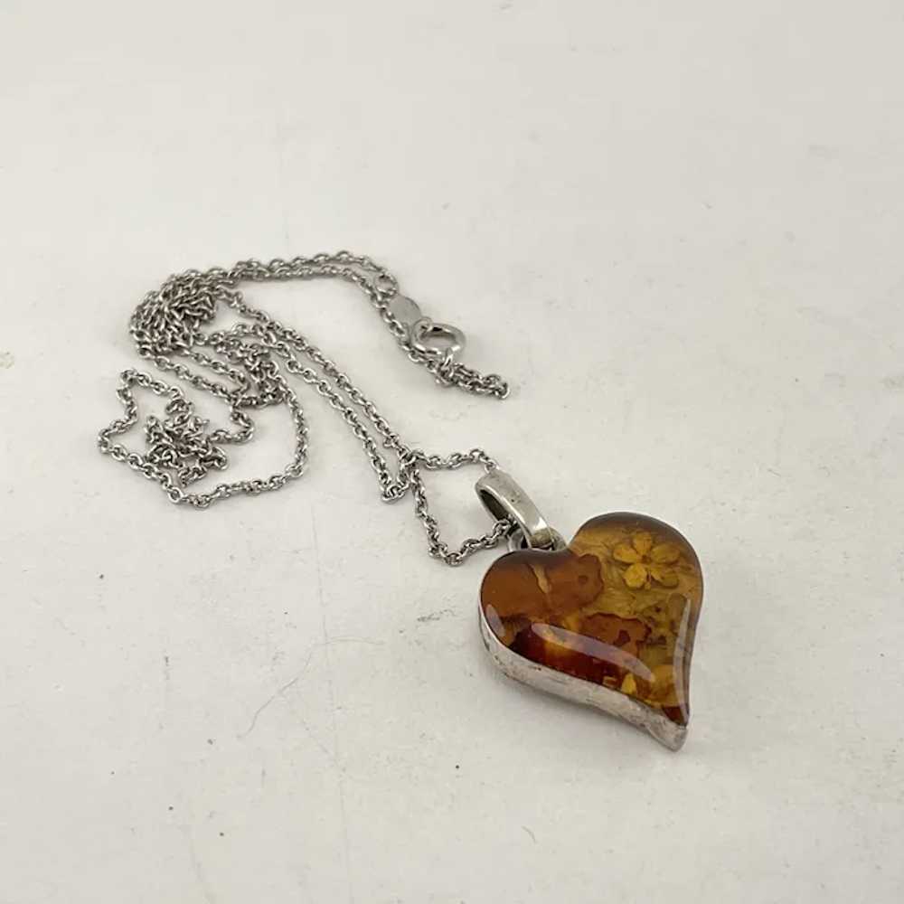 Sterling Heart Pendant with small dried flowers e… - image 6
