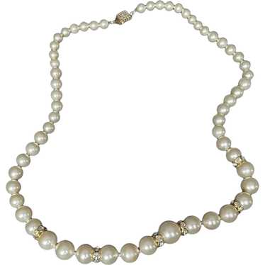Vintage Gold Filled Graduated Faux Pearls And Rhi… - image 1
