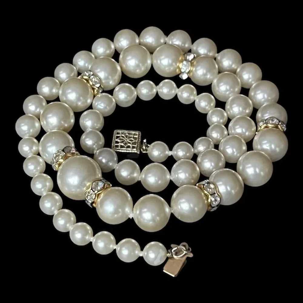 Vintage Gold Filled Graduated Faux Pearls And Rhi… - image 2