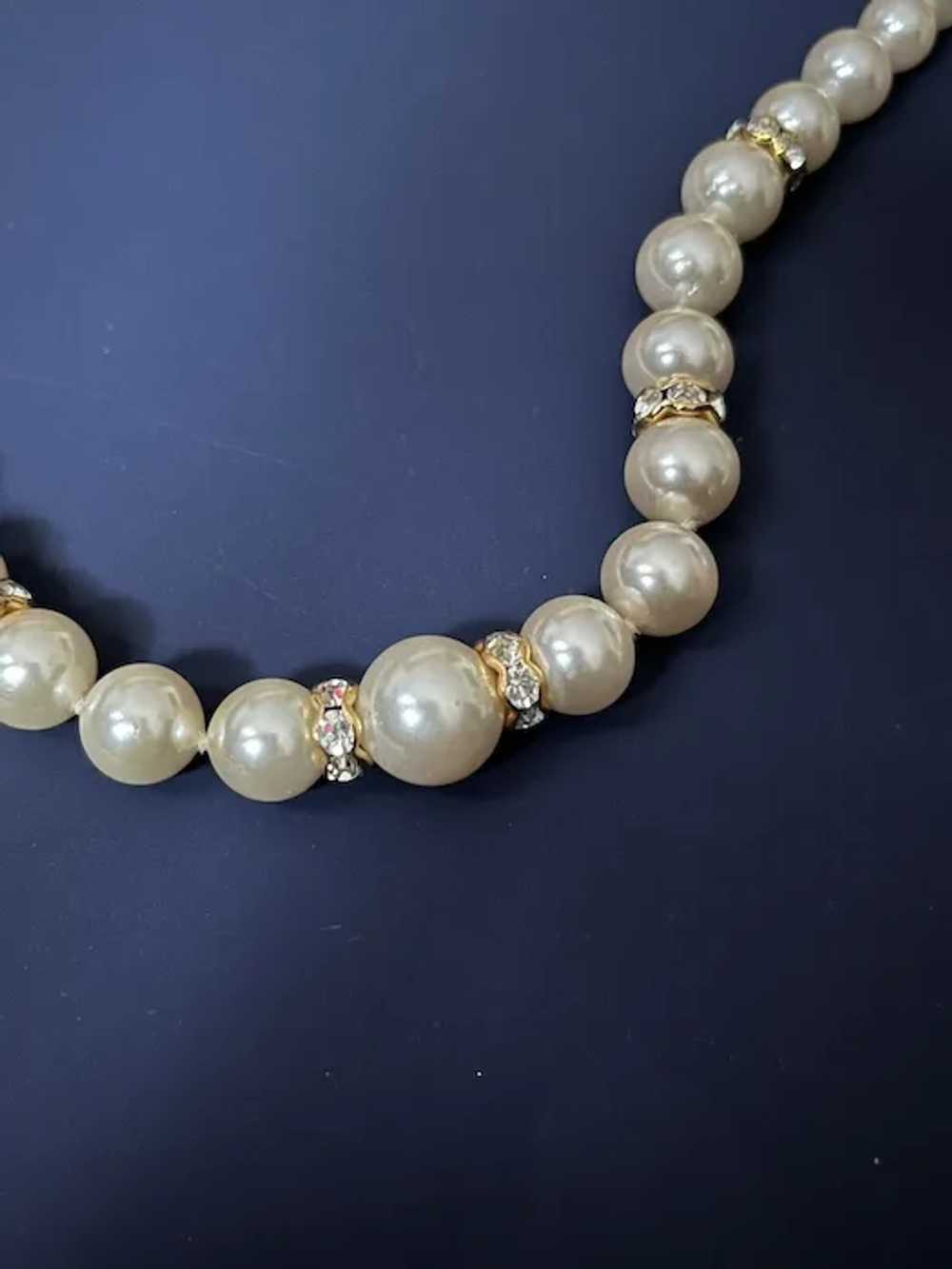 Vintage Gold Filled Graduated Faux Pearls And Rhi… - image 3