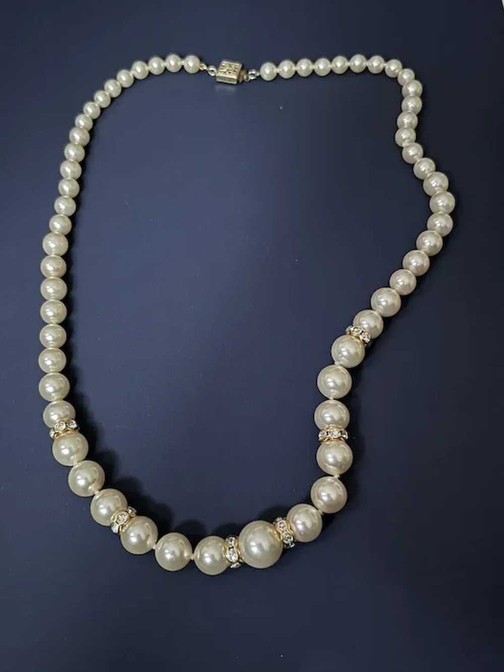 Vintage Gold Filled Graduated Faux Pearls And Rhi… - image 5