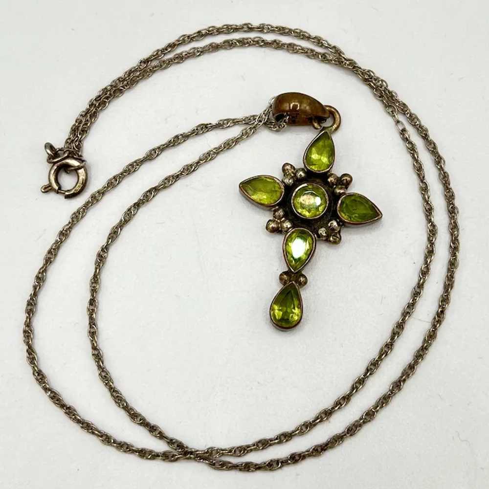 Vintage Handcrafted Peridot and Silver Cross Pend… - image 3