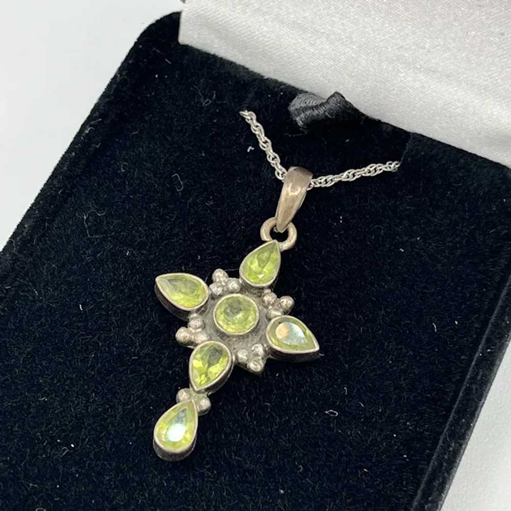 Vintage Handcrafted Peridot and Silver Cross Pend… - image 4