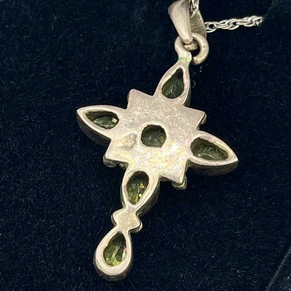 Vintage Handcrafted Peridot and Silver Cross Pend… - image 6