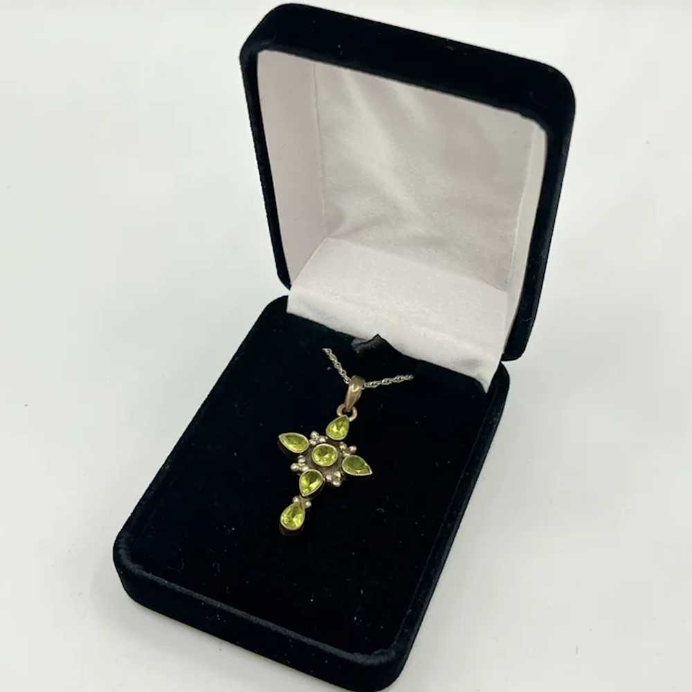 Vintage Handcrafted Peridot and Silver Cross Pend… - image 8