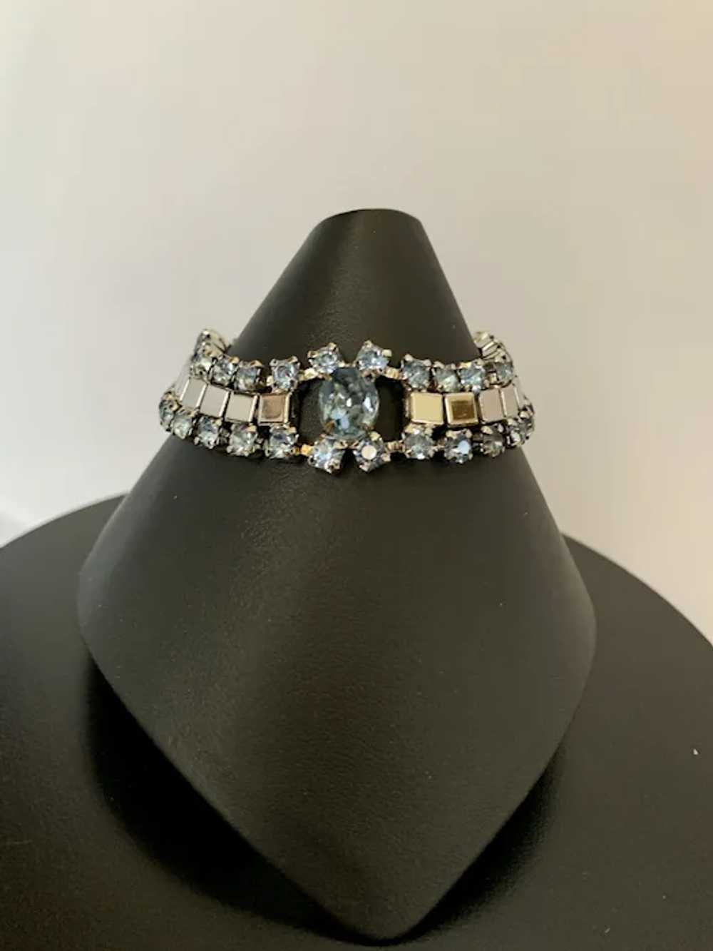 Blue Rhinestone Silver Tone Bracelet - image 2