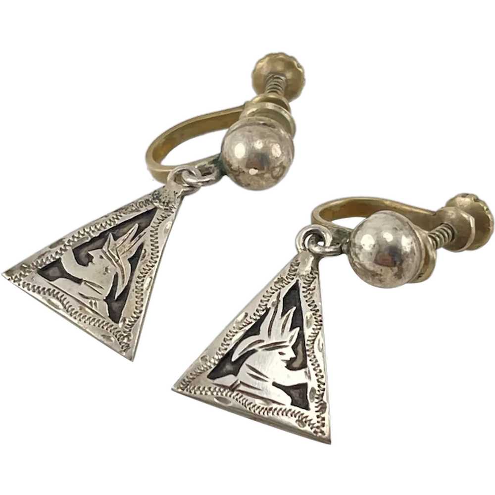 Guatemala 900 Silver Triangular Screw Back Earrin… - image 1