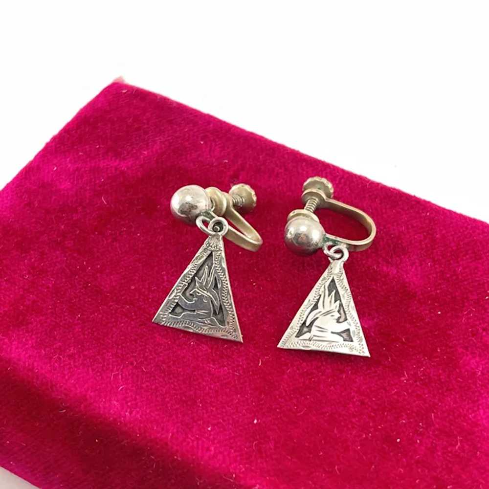 Guatemala 900 Silver Triangular Screw Back Earrin… - image 2