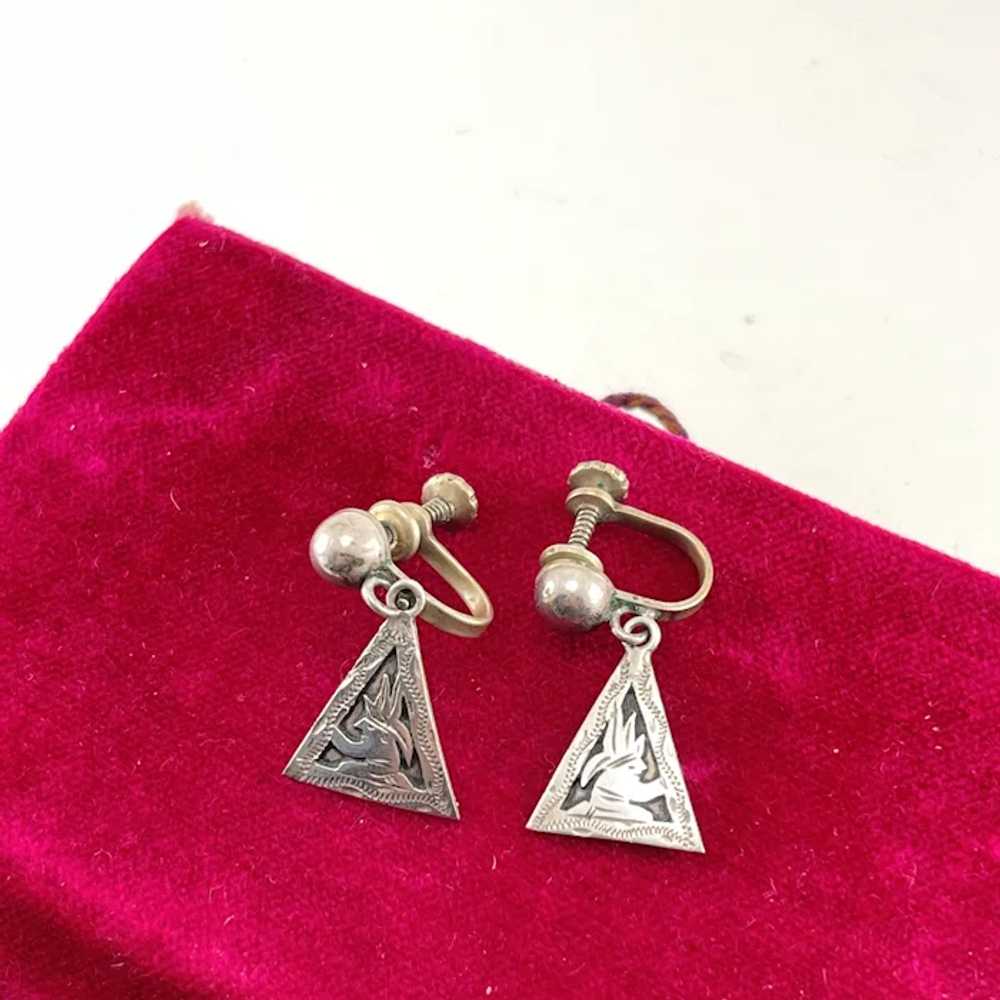 Guatemala 900 Silver Triangular Screw Back Earrin… - image 5