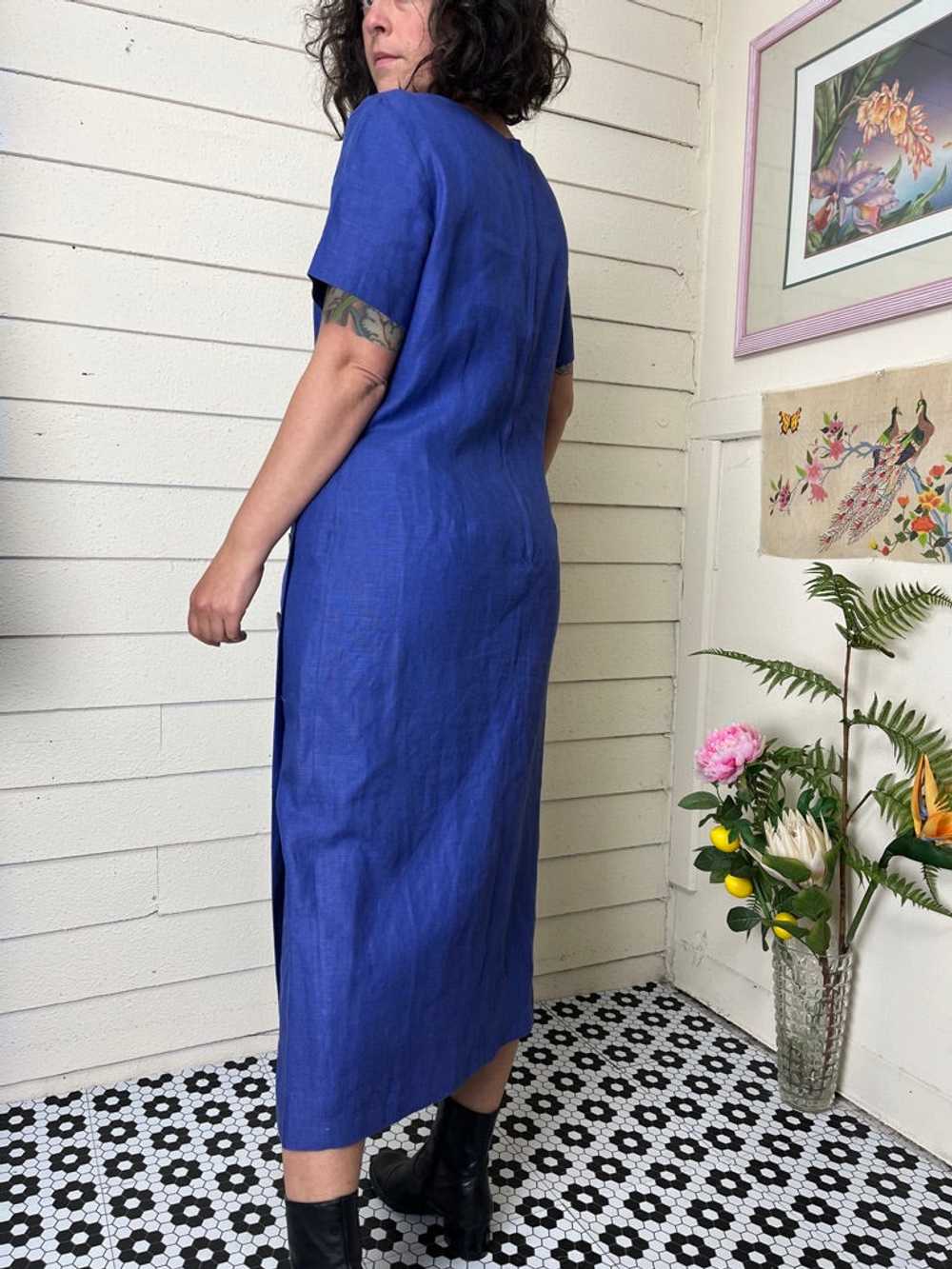 1990s NY SAKE PURPLE LINEN BUTTON SIDE MAXI DRESS - image 3