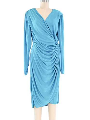 Turquoise Jersey Ruched Wrap Dress
