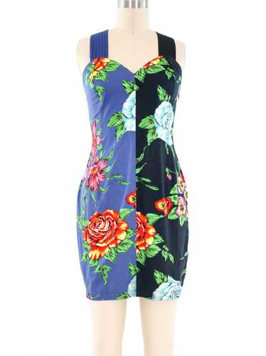 Gianni Versace Colorblock Floral Printed Mini Dres