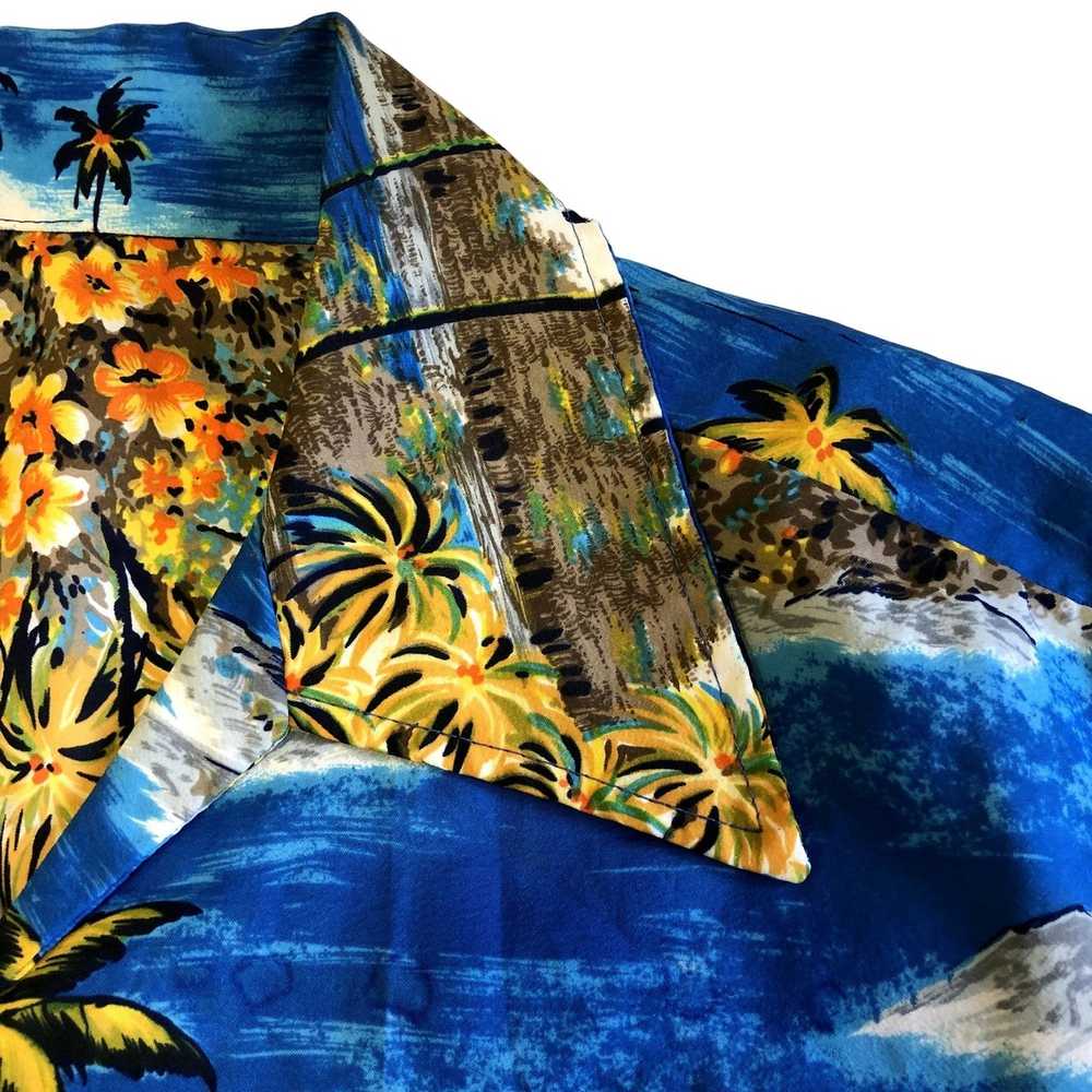 Unkwn 70's Blue HAWAIIAN Yellow FLORAL Hawaii Isl… - image 6