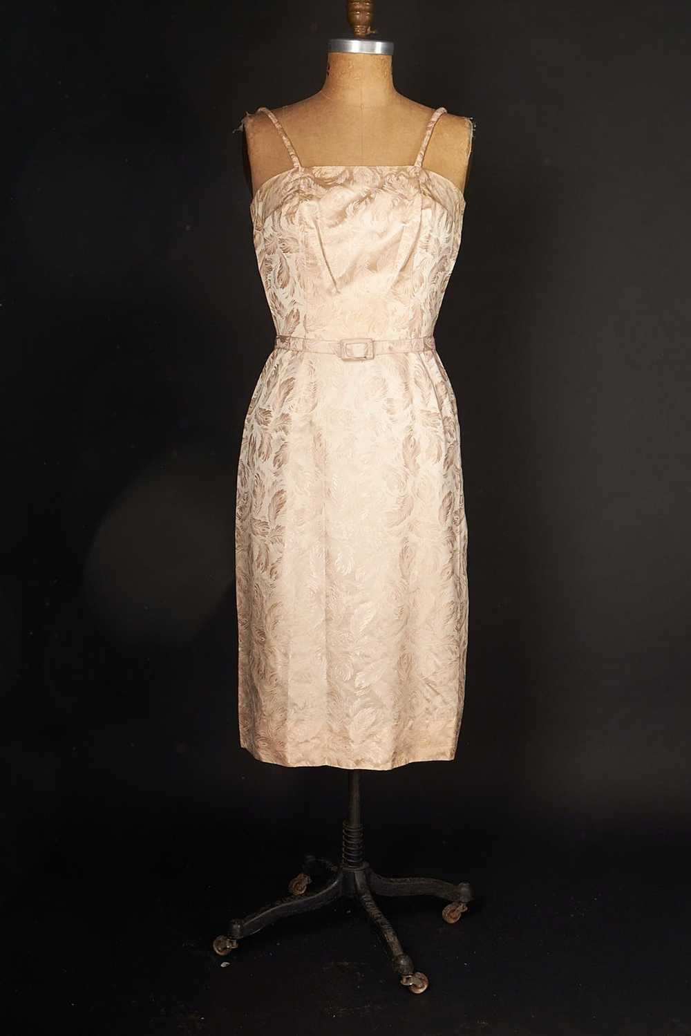 Vintage 1960s Pink Brocade Wiggle Dress - image 1