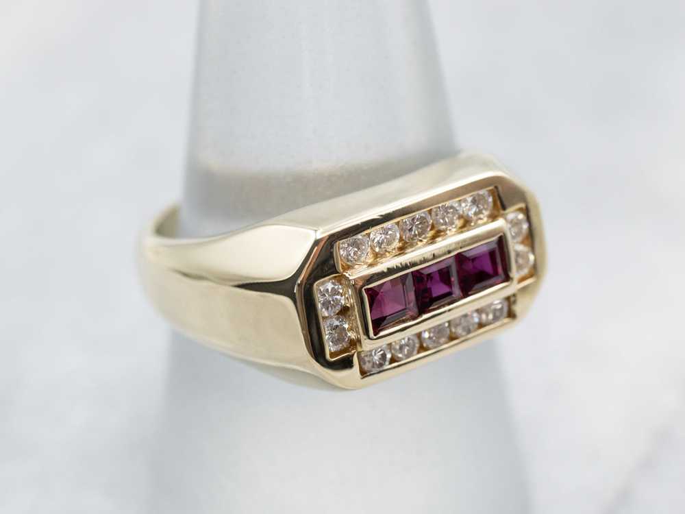 Vintage Synthetic Ruby and Diamond Halo Ring - image 3