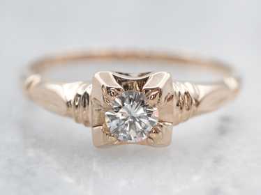 Lovely Rose Gold Diamond Solitaire Engagement Ring - image 1