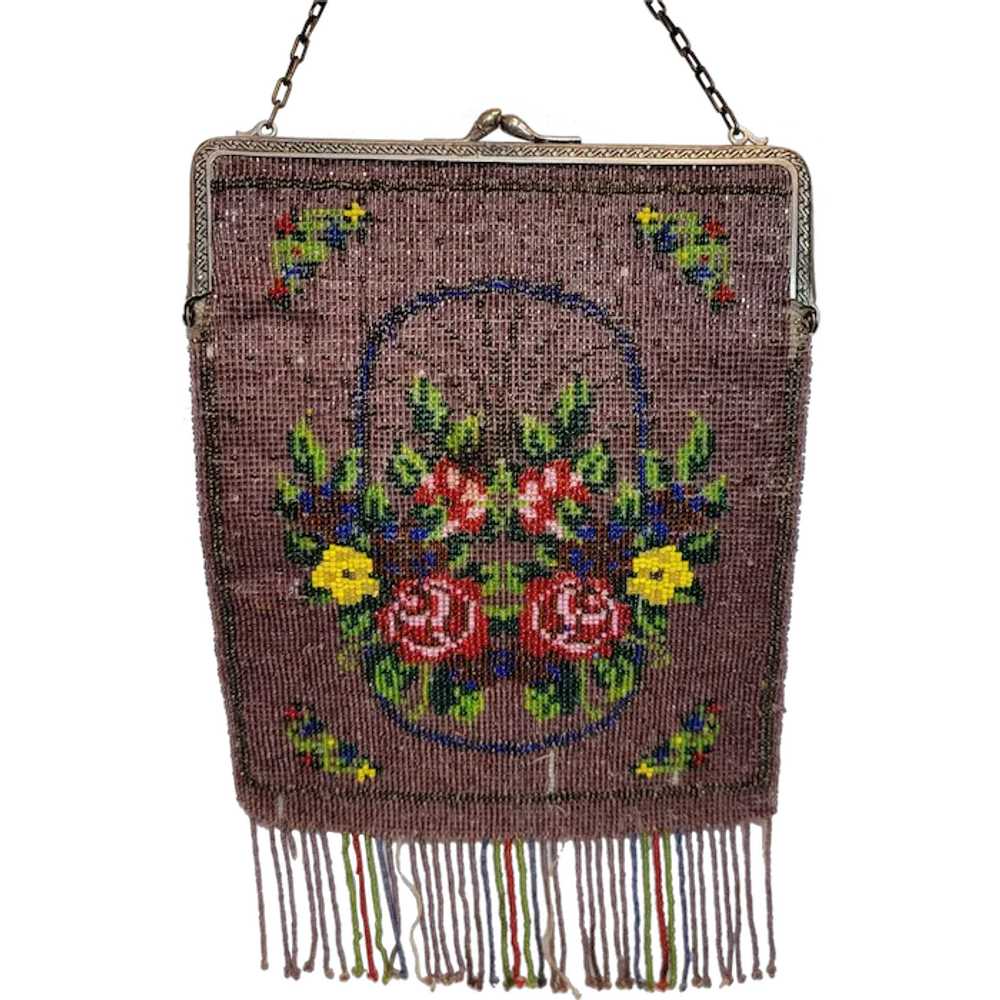 Beaded purse with rose design - image 1