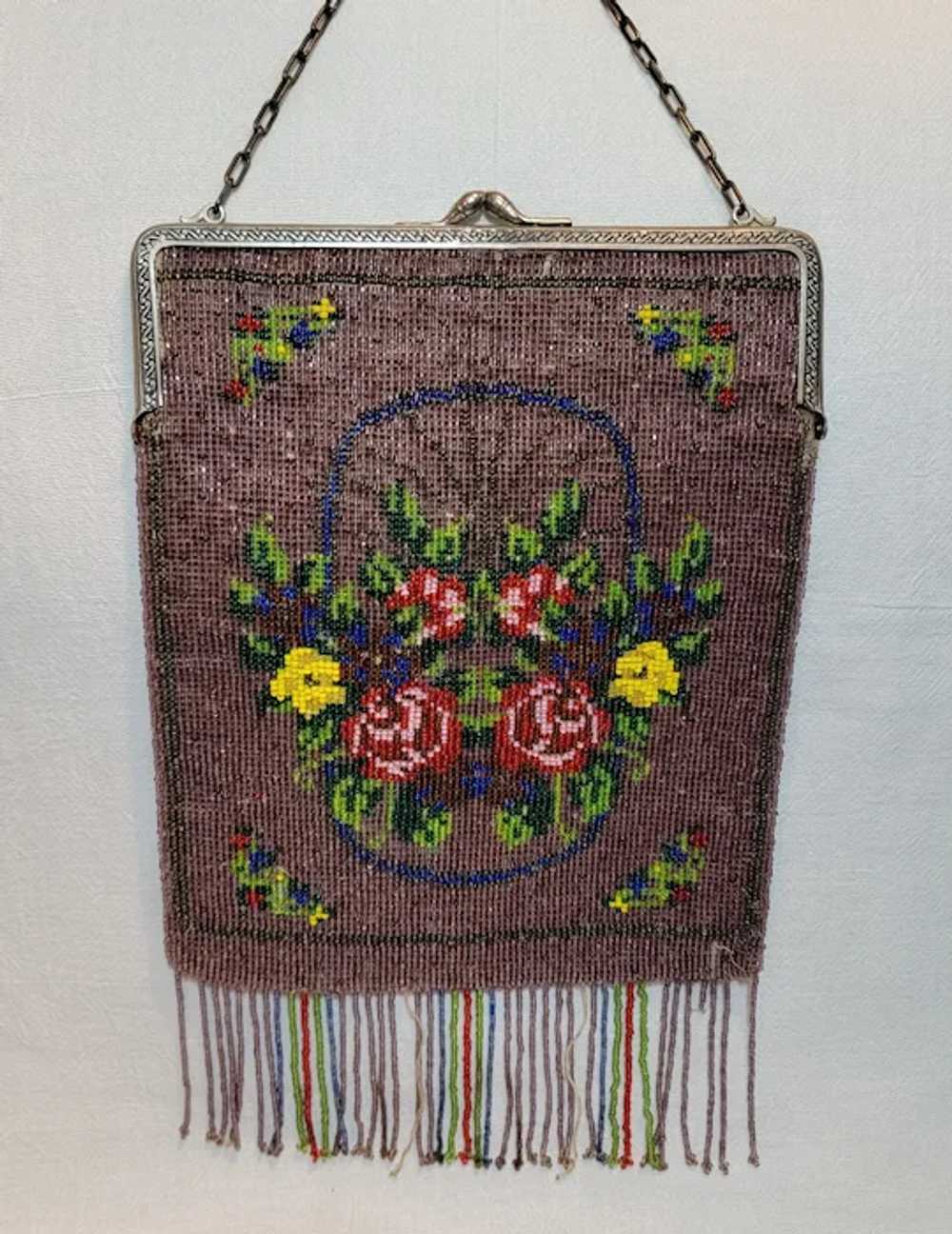 Beaded purse with rose design - image 4