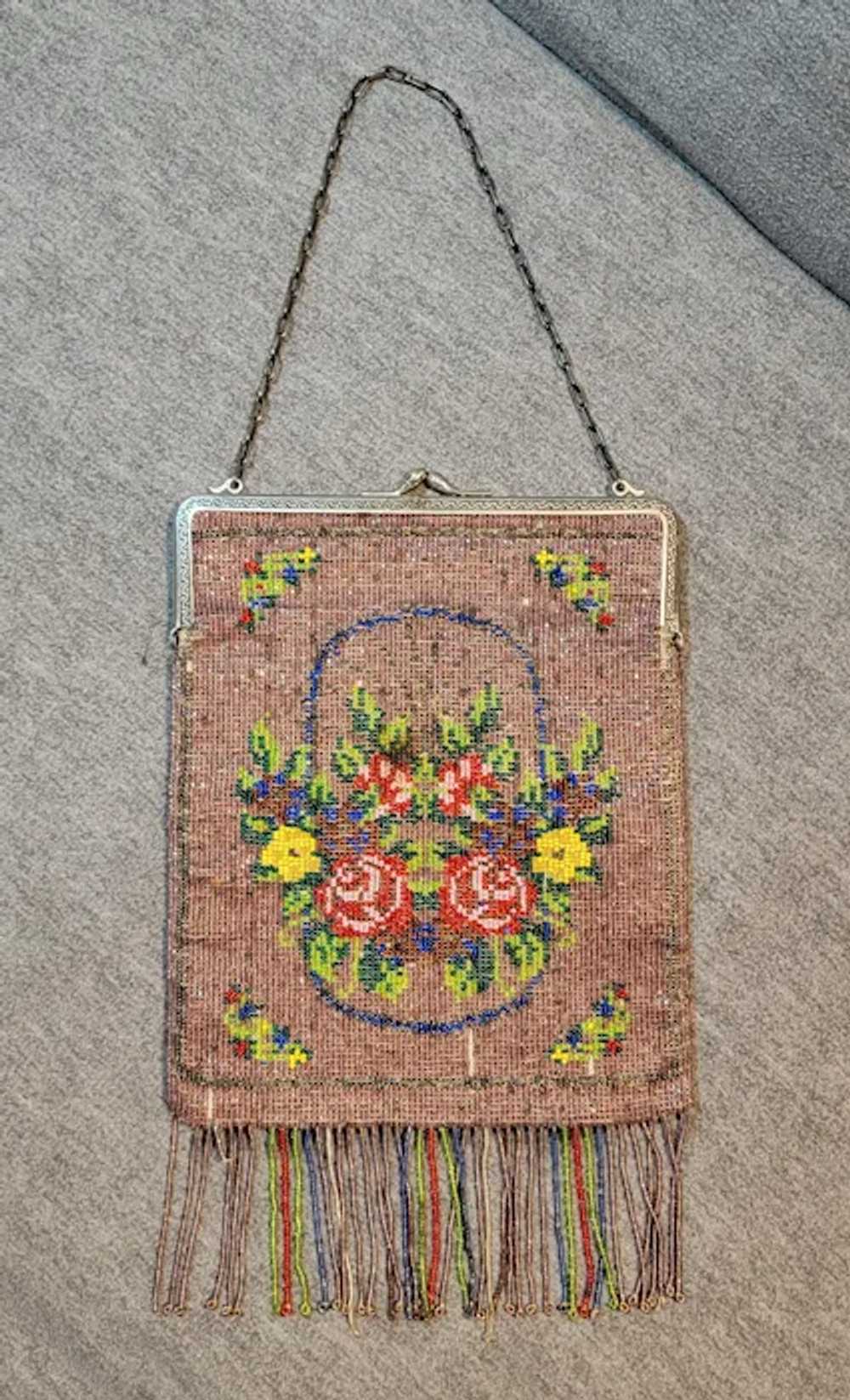 Beaded purse with rose design - image 5