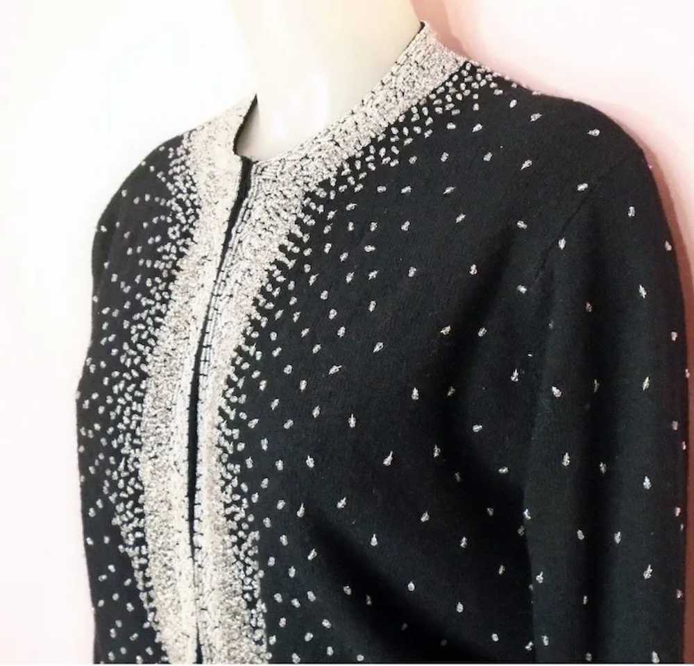 Black Beaded Sweater, Wool Cardigan - image 5