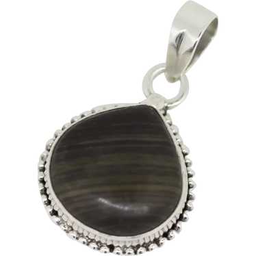 Sterling Silver Freeform Brown Striped Design Pend