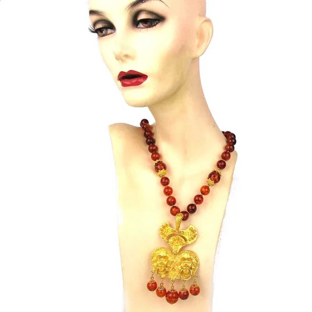 Vintage Bold Lucite Bead Necklace w/ Fancy Gilt L… - image 2