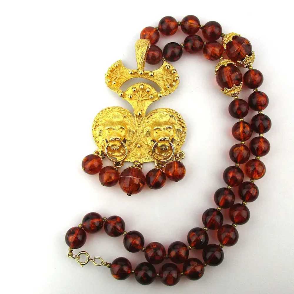 Vintage Bold Lucite Bead Necklace w/ Fancy Gilt L… - image 3