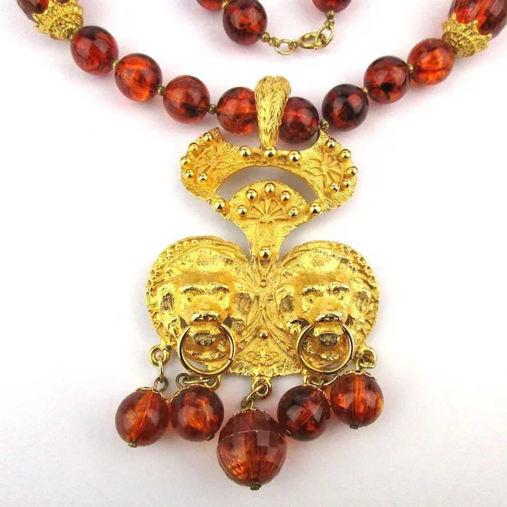 Vintage Bold Lucite Bead Necklace w/ Fancy Gilt L… - image 4